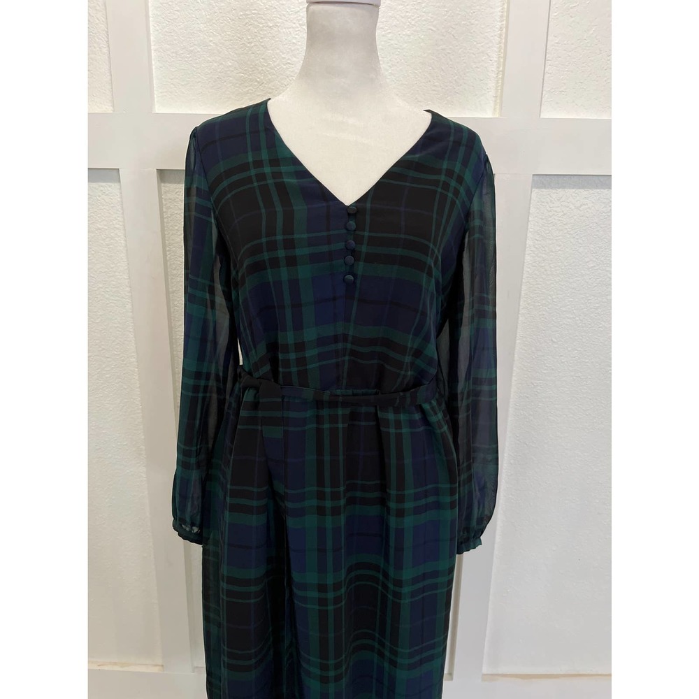 A New Day Green Plaid V-Neck Midi Dress
